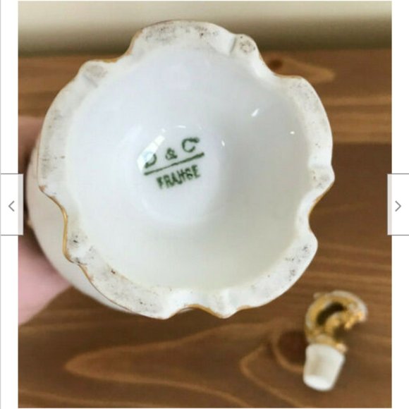 Porcelain Cruet Bottle Green Floral Pattern Gold Antique D&C Limoges France - Picture 8 of 10